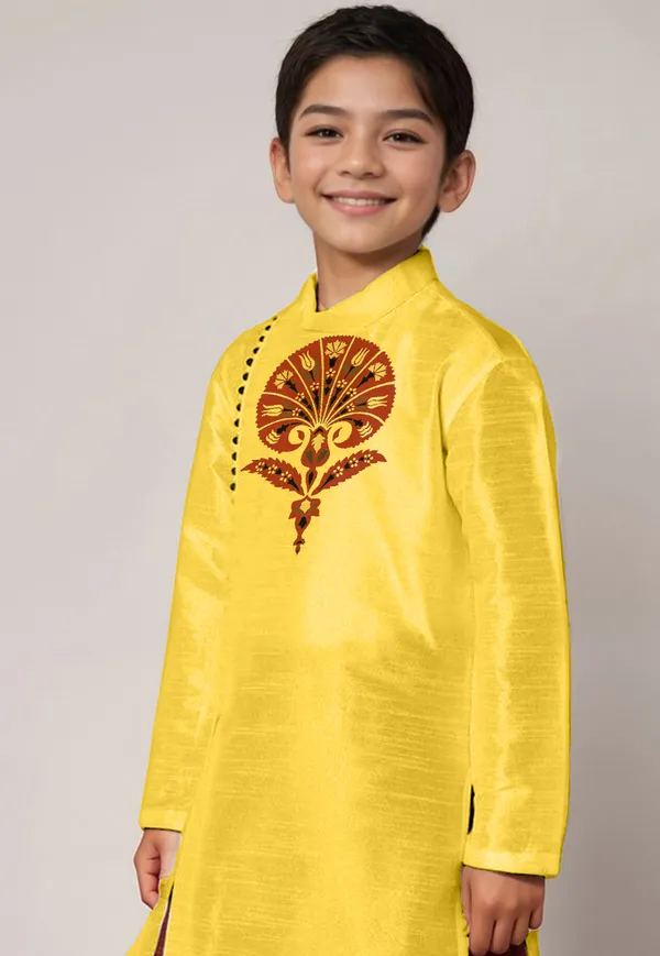 Yellow_Printed_Kurta_With_Dhoti_For_Boy