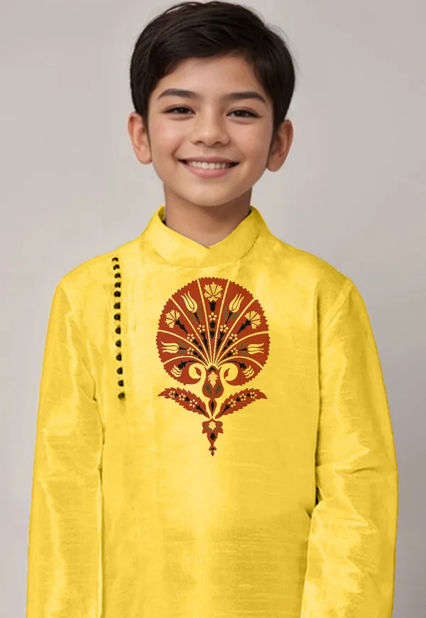 Yellow_Printed_Kurta_With_Dhoti_For_Boy