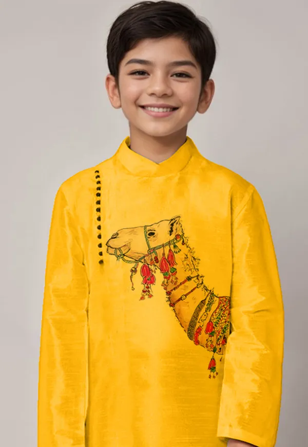 Yellow_Printed_Kurta_With_Dhoti_For_Boy