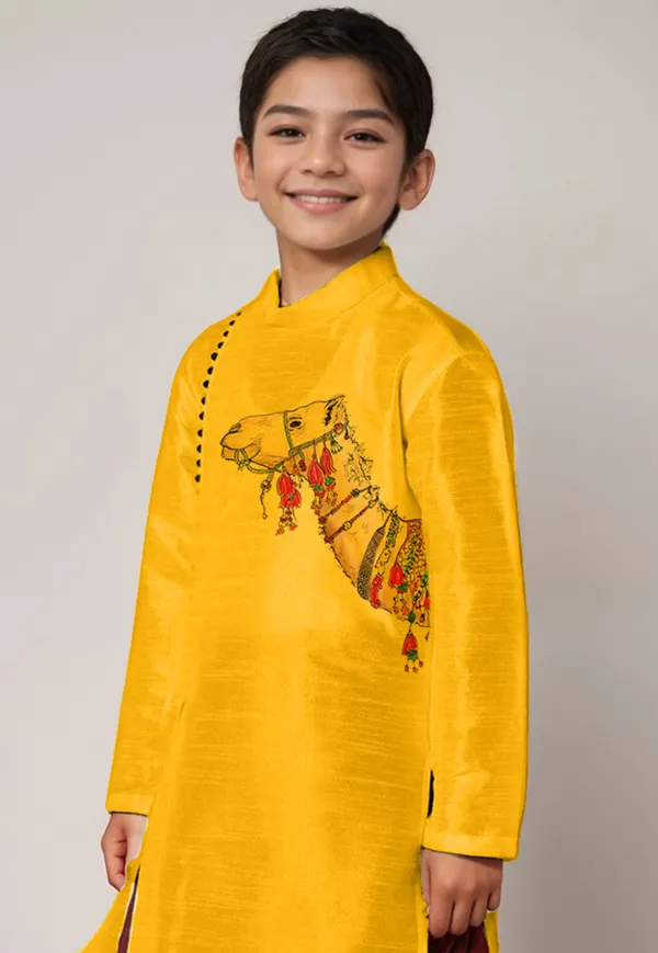Yellow_Printed_Kurta_With_Dhoti_For_Boy