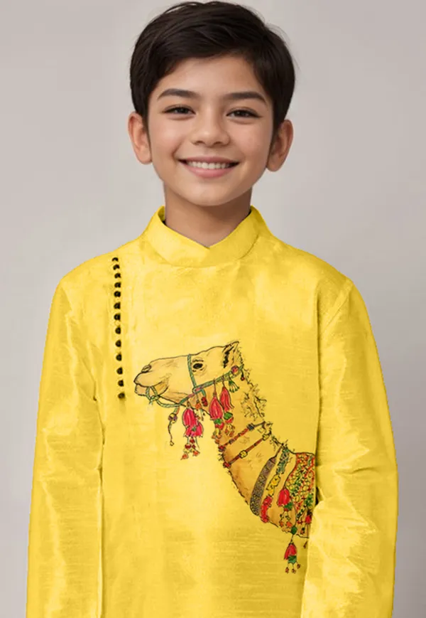 Yellow_Printed_Kurta_With_Dhoti_For_Boy