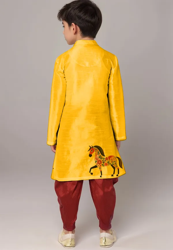 Yellow_Printed_Kurta_With_Dhoti_For_Boy