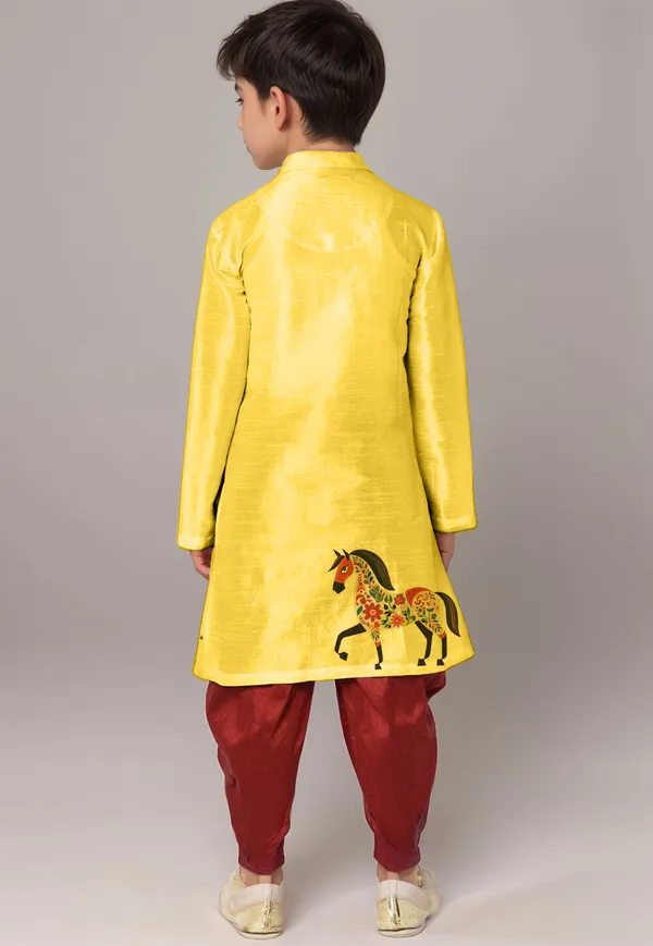 Yellow_Printed_Kurta_With_Dhoti_For_Boy