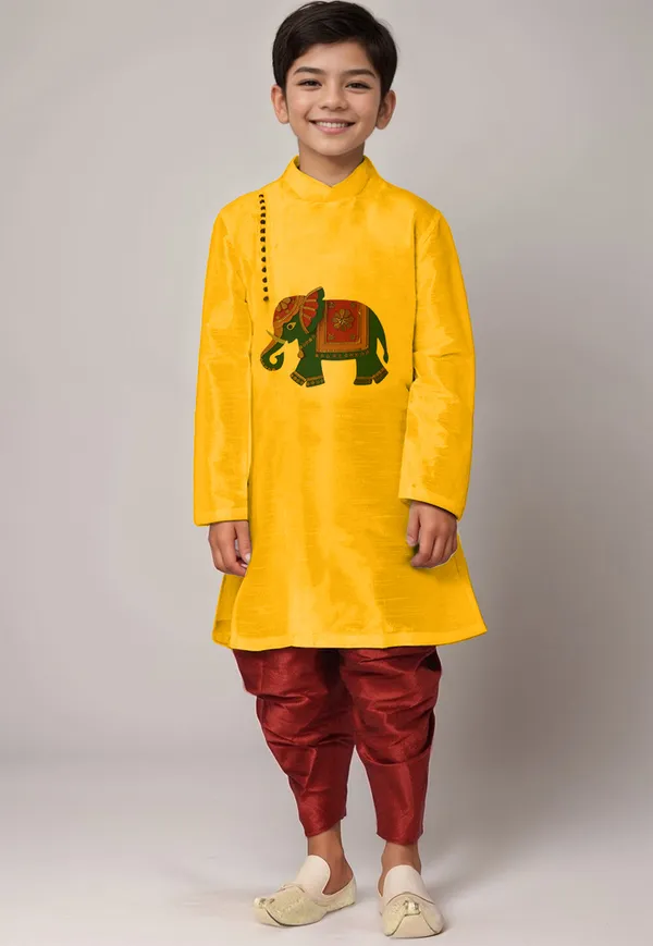 Yellow_Printed_Kurta_With_Dhoti_For_Boy