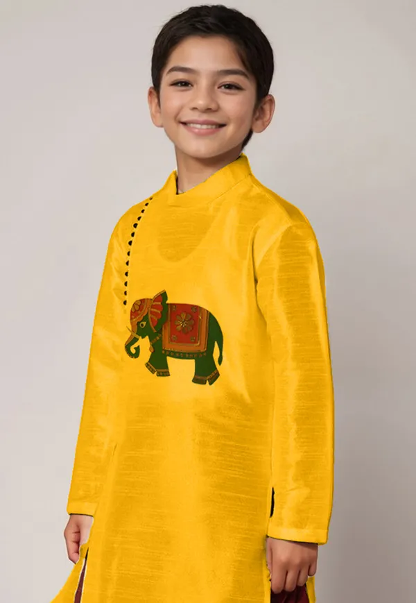 Yellow_Printed_Kurta_With_Dhoti_For_Boy