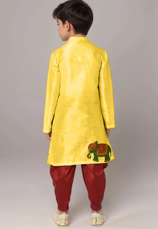 Yellow_Printed_Kurta_With_Dhoti_For_Boy