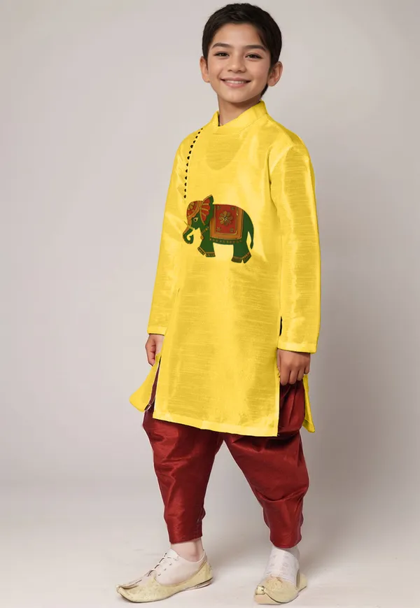 Yellow_Printed_Kurta_With_Dhoti_For_Boy