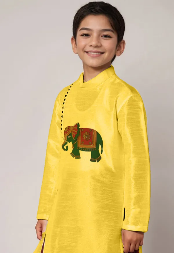 Yellow_Printed_Kurta_With_Dhoti_For_Boy