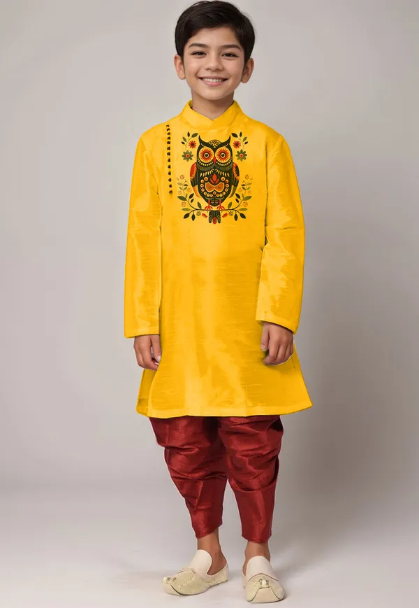 Yellow_Printed_Kurta_With_Dhoti_For_Boy