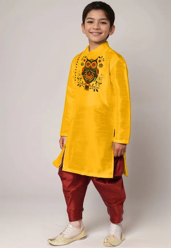 Yellow_Printed_Kurta_With_Dhoti_For_Boy