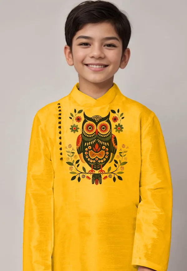 Yellow_Printed_Kurta_With_Dhoti_For_Boy