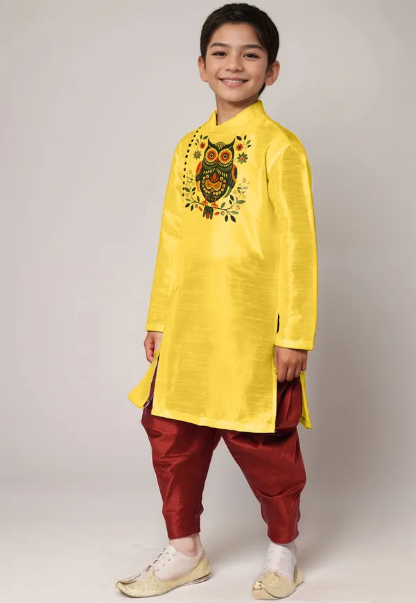 Yellow_Printed_Kurta_With_Dhoti_For_Boy