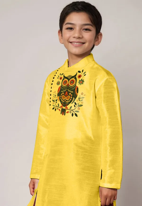 Yellow_Printed_Kurta_With_Dhoti_For_Boy