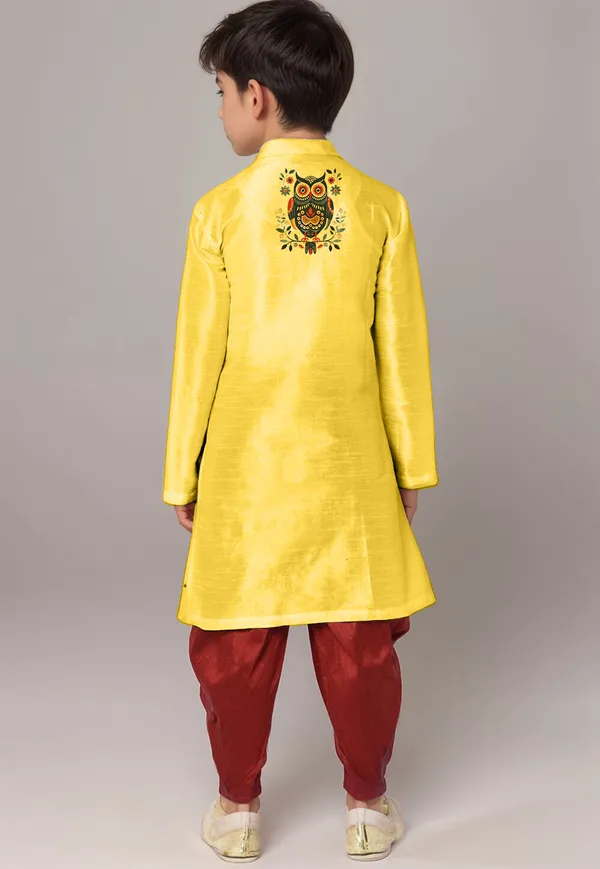 Yellow_Printed_Kurta_With_Dhoti_For_Boy