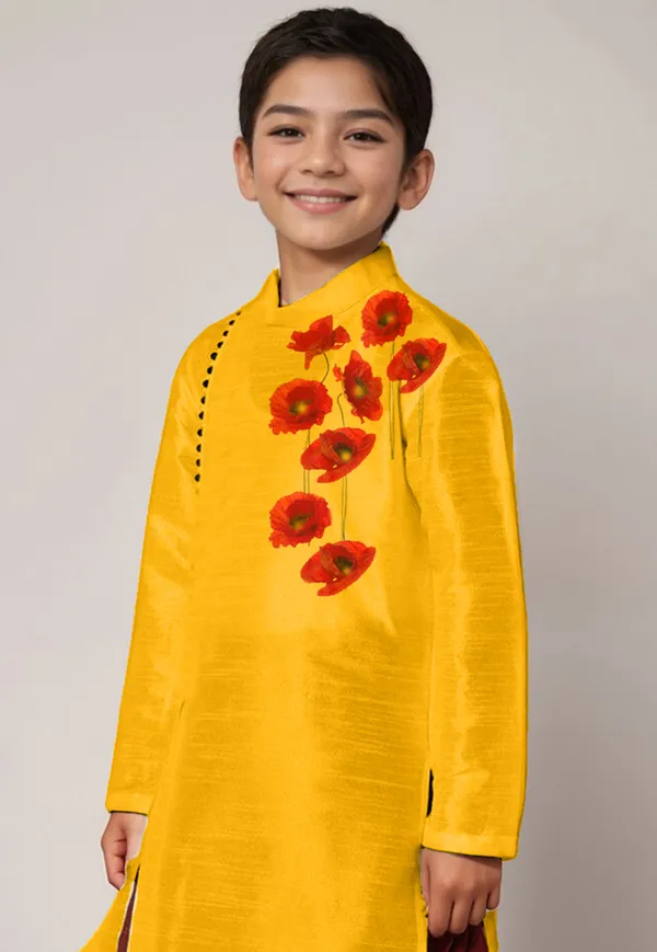 Yellow_Printed_Kurta_With_Dhoti_For_Boy