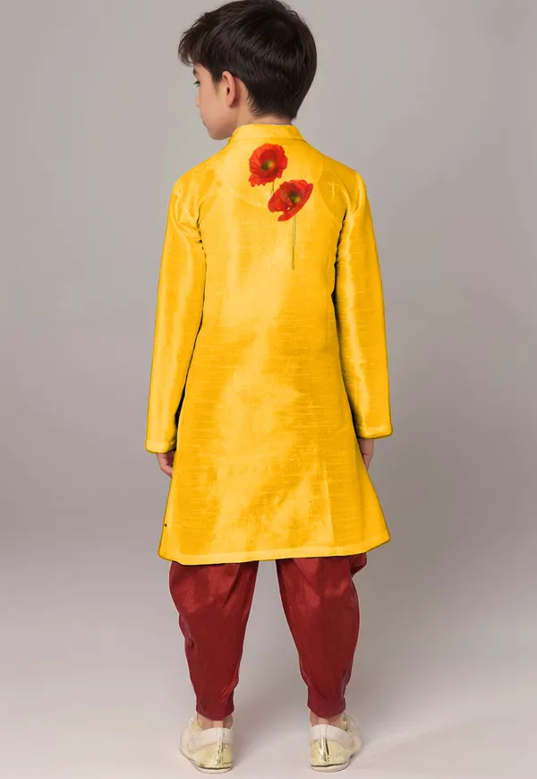 Yellow_Printed_Kurta_With_Dhoti_For_Boy