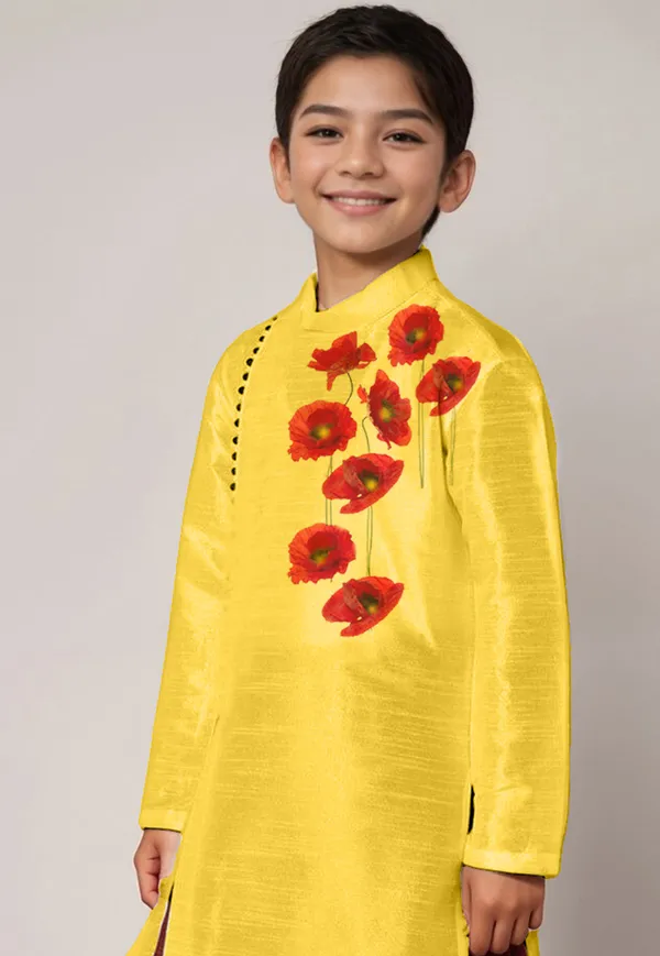 Yellow_Printed_Kurta_With_Dhoti_For_Boy
