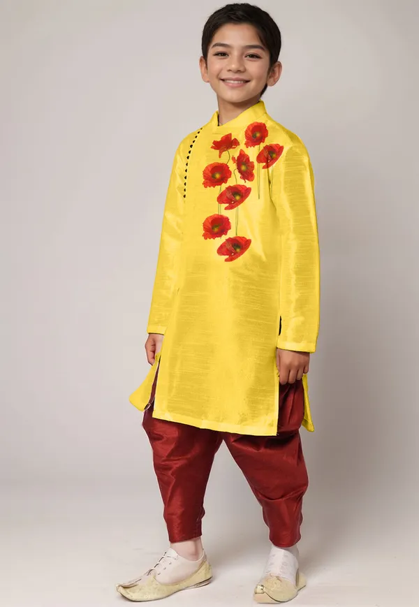 Yellow_Printed_Kurta_With_Dhoti_For_Boy