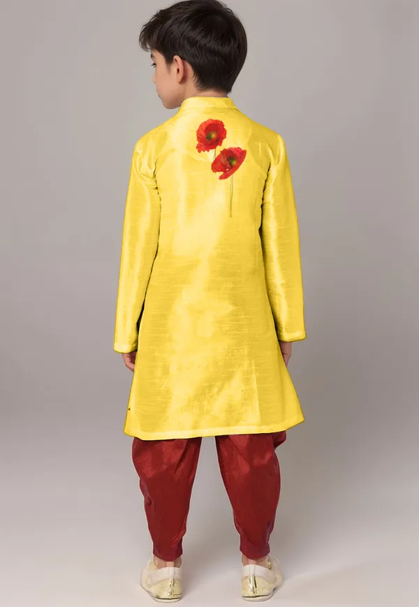 Yellow_Printed_Kurta_With_Dhoti_For_Boy