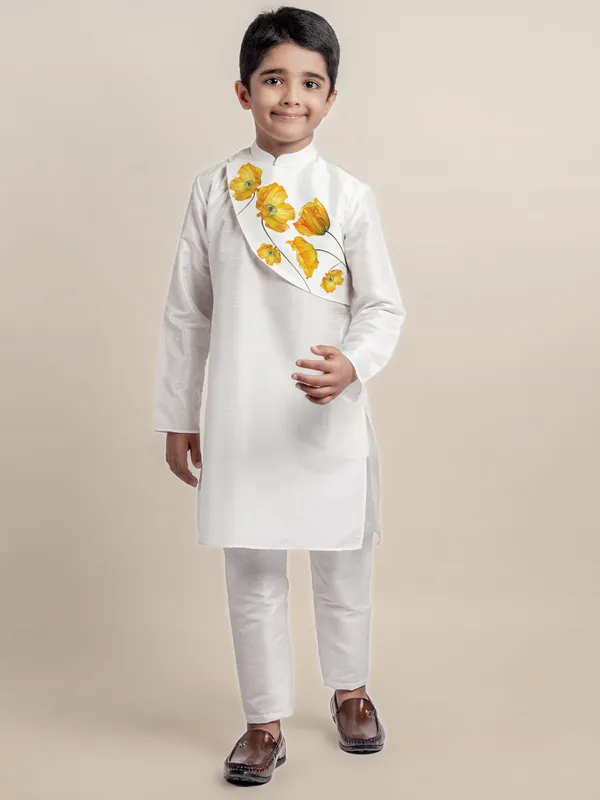 White_Printed_Kurta_With_Pyjama_Set_For_Boy
