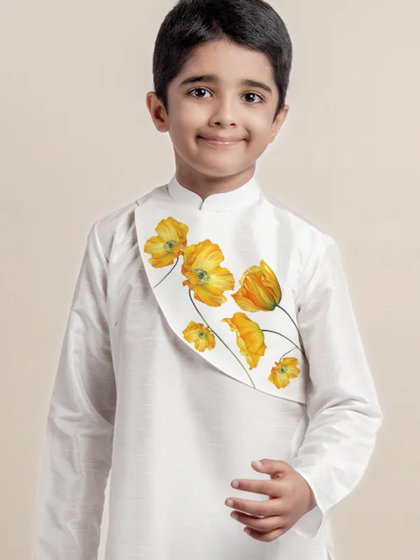White_Printed_Kurta_With_Pyjama_Set_For_Boy