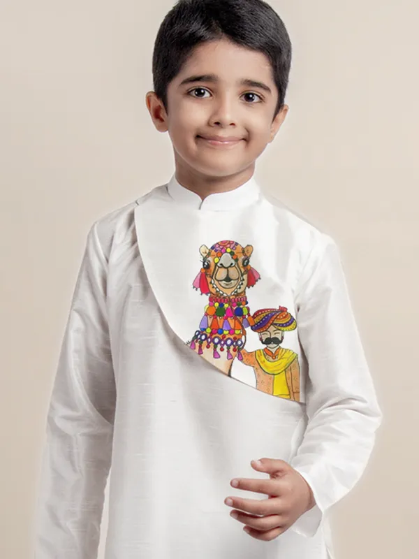 White_Printed_Kurta_With_Pyjama_Set_For_Boy