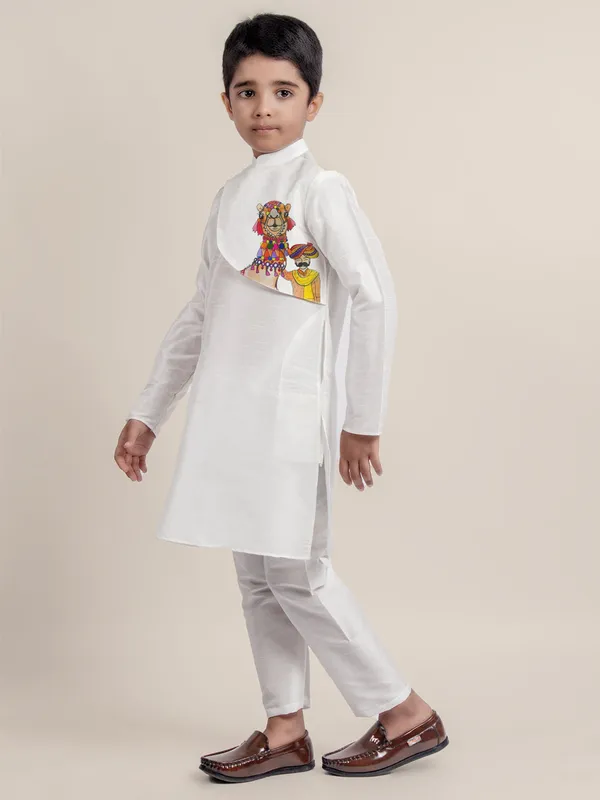 White_Printed_Kurta_With_Pyjama_Set_For_Boy