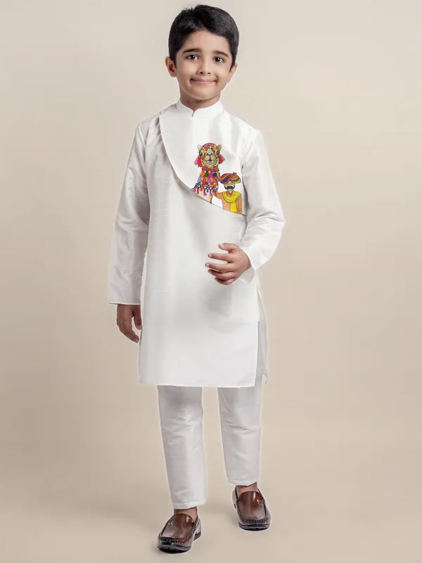 White_Printed_Kurta_With_Pyjama_Set_For_Boy