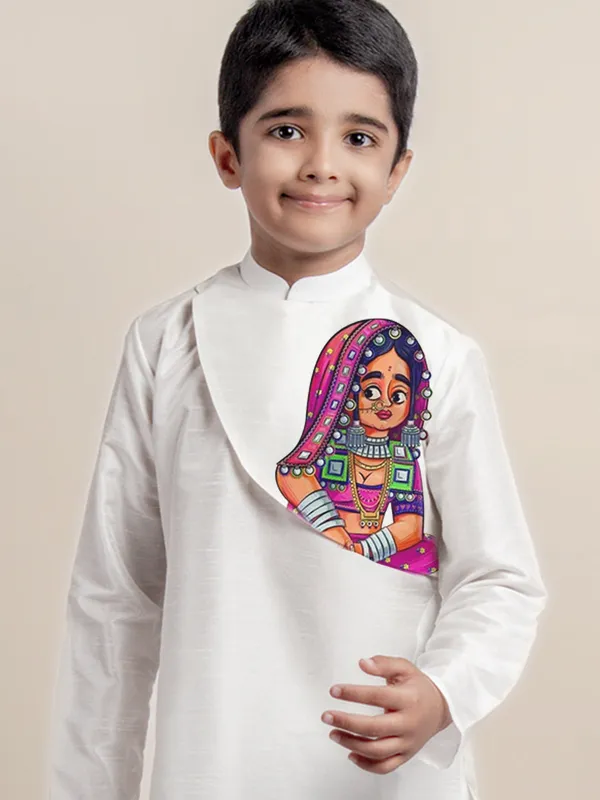 White_Printed_Kurta_With_Pyjama_Set_For_Boy