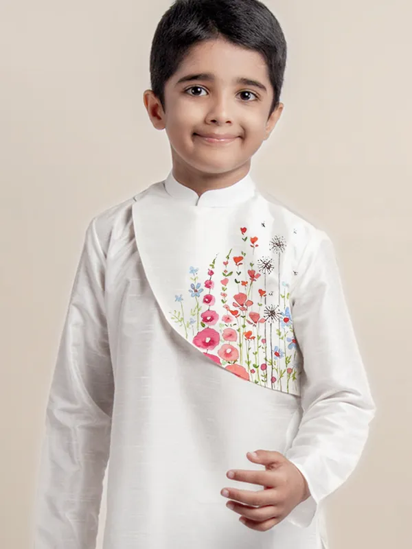 White_Printed_Kurta_With_Pyjama_Set_For_Boy