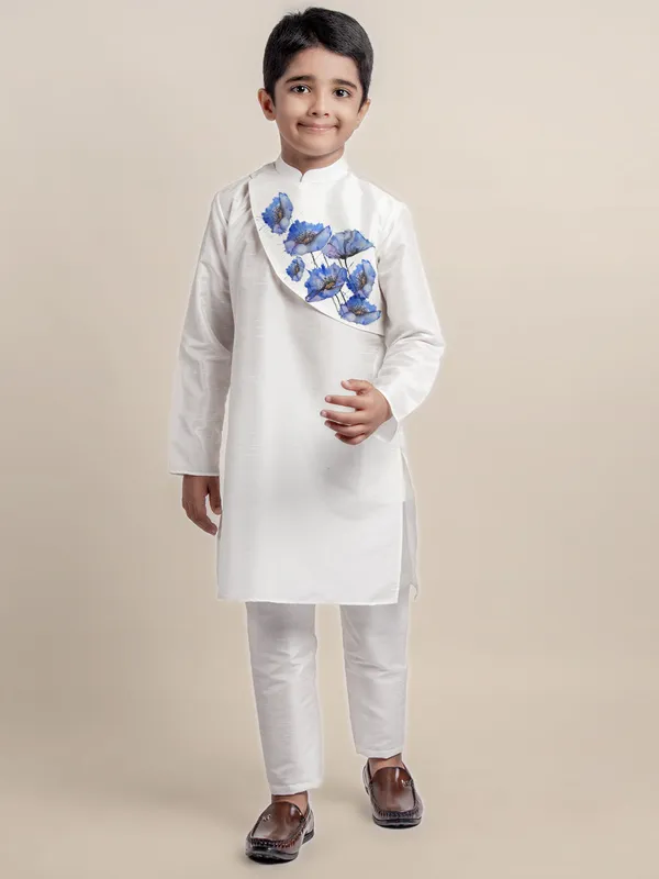 White_Printed_Kurta_With_Pyjama_Set_For_Boy