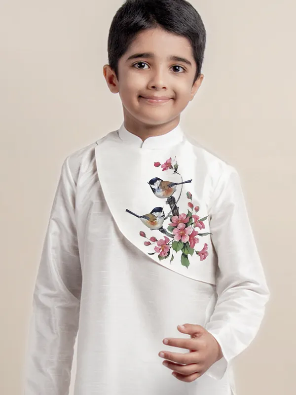 White_Printed_Kurta_With_Pyjama_Set_For_Boy