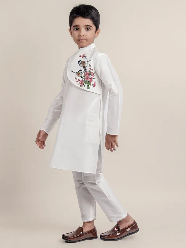 White_Printed_Kurta_With_Pyjama_Set_For_Boy