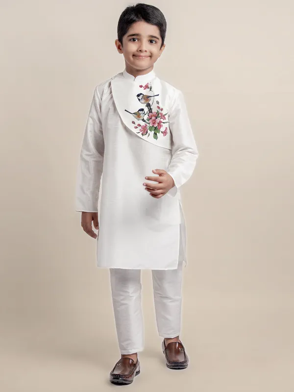 White_Printed_Kurta_With_Pyjama_Set_For_Boy