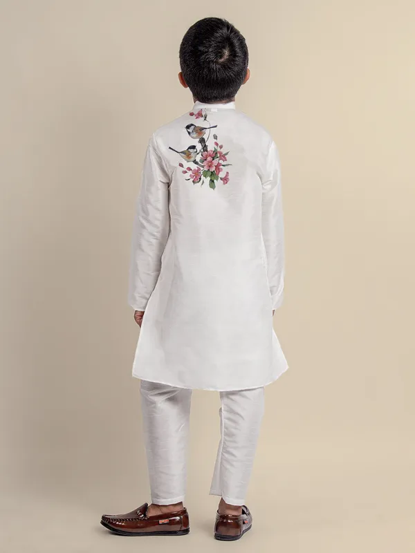 White_Printed_Kurta_With_Pyjama_Set_For_Boy