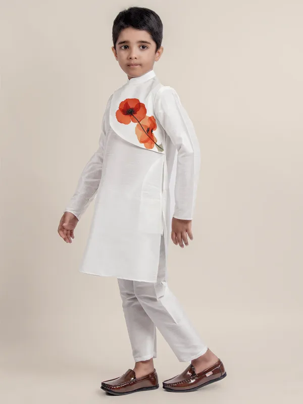 White_Printed_Kurta_With_Pyjama_Set_For_Boy