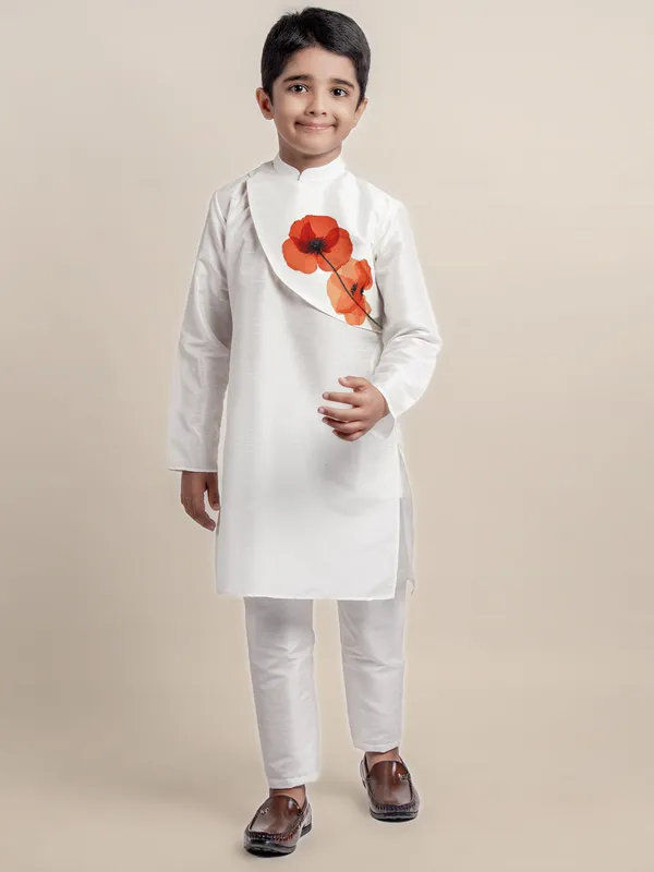White_Printed_Kurta_With_Pyjama_Set_For_Boy