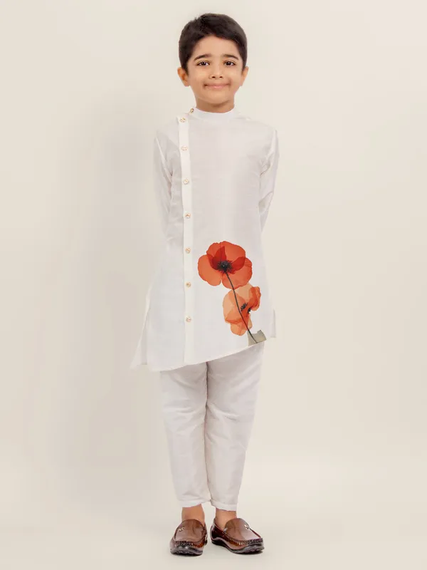 White_Printed_Kurta_With_Pyjama_Set_For_Boy