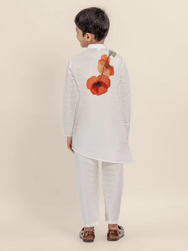 White_Printed_Kurta_With_Pyjama_Set_For_Boy