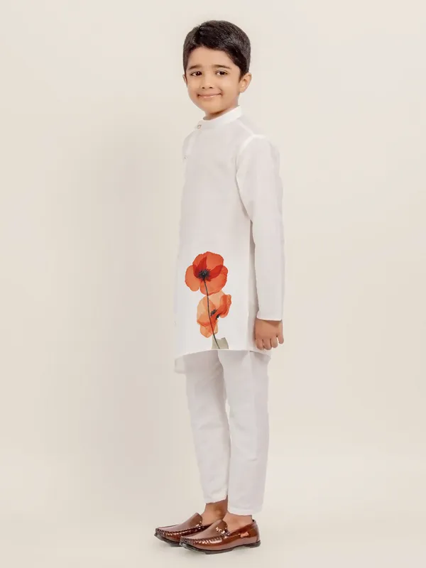 White_Printed_Kurta_With_Pyjama_Set_For_Boy