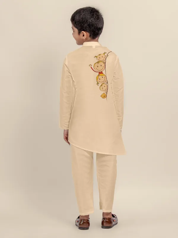 Beige_Printed_Dupion_Silk_Kurta_Set_For_Boy