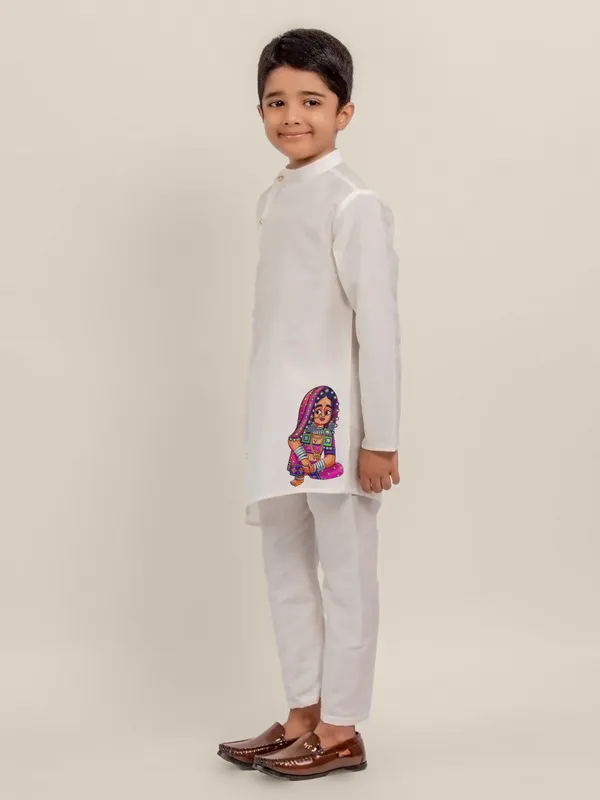 White_Printed_Kurta_With_Pyjama_Set_For_Boy