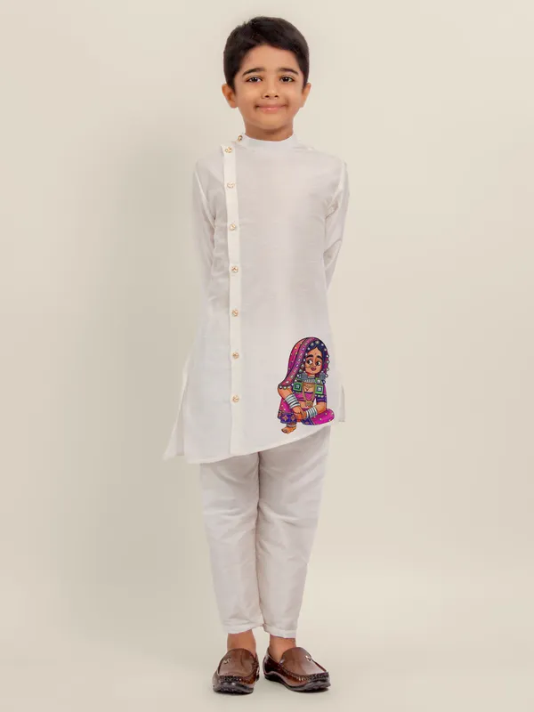 White_Printed_Kurta_With_Pyjama_Set_For_Boy