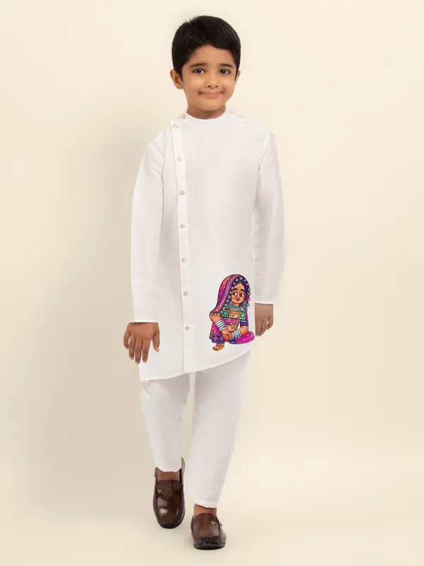 White_Printed_Kurta_With_Pyjama_Set_For_Boy