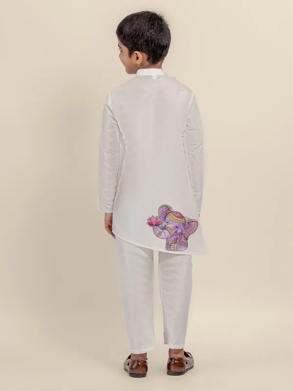 White_Printed_Kurta_With_Pyjama_Set_For_Boy