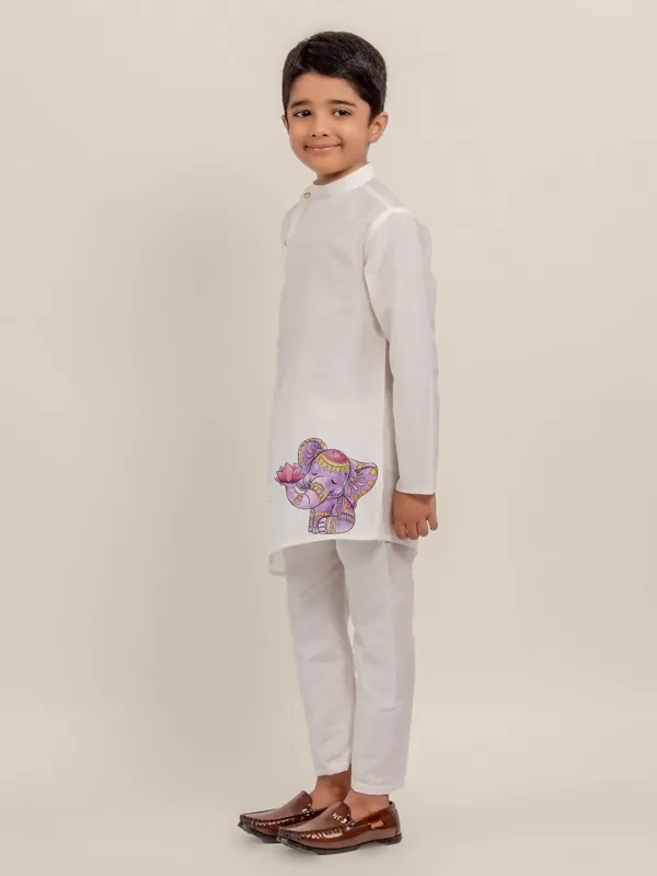 White_Printed_Kurta_With_Pyjama_Set_For_Boy