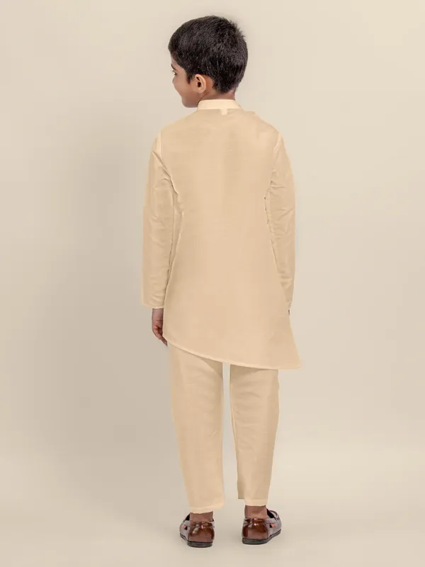 Beige_Printed_Dupion_Silk_Kurta_Set_For_Boy