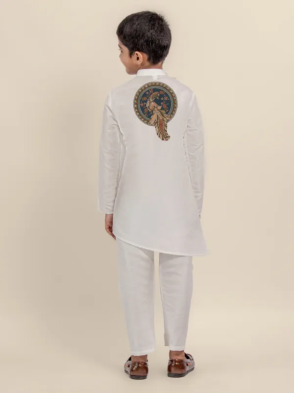 White_Printed_Kurta_With_Pyjama_Set_For_Boy