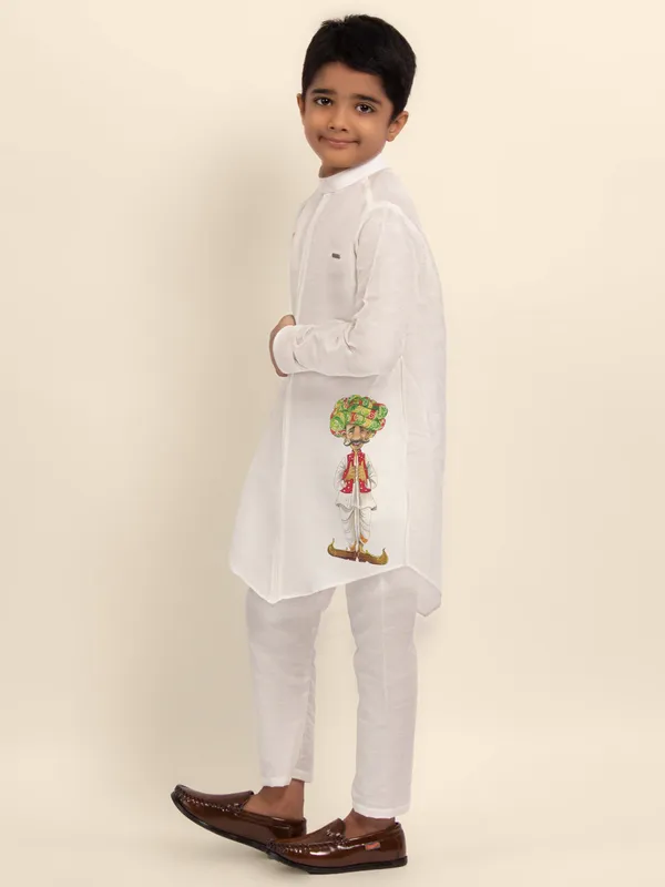 White_Printed_Kurta_With_Pyjama_Set_For_Boy