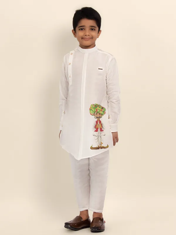 White_Printed_Kurta_With_Pyjama_Set_For_Boy